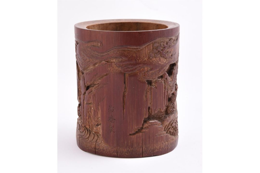 A Chinese carved bamboo brush vase - Image 3 of 6