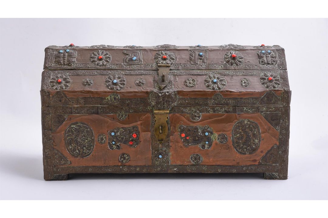 Y A Tibetan Chest with sheet copper overlay and two others - Image 5 of 8
