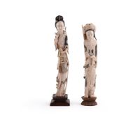 Y Two Chinese carved ivory figures of a Maidens