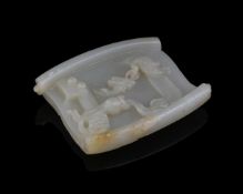 A Chinese pale celadon jade 'scroll' carving