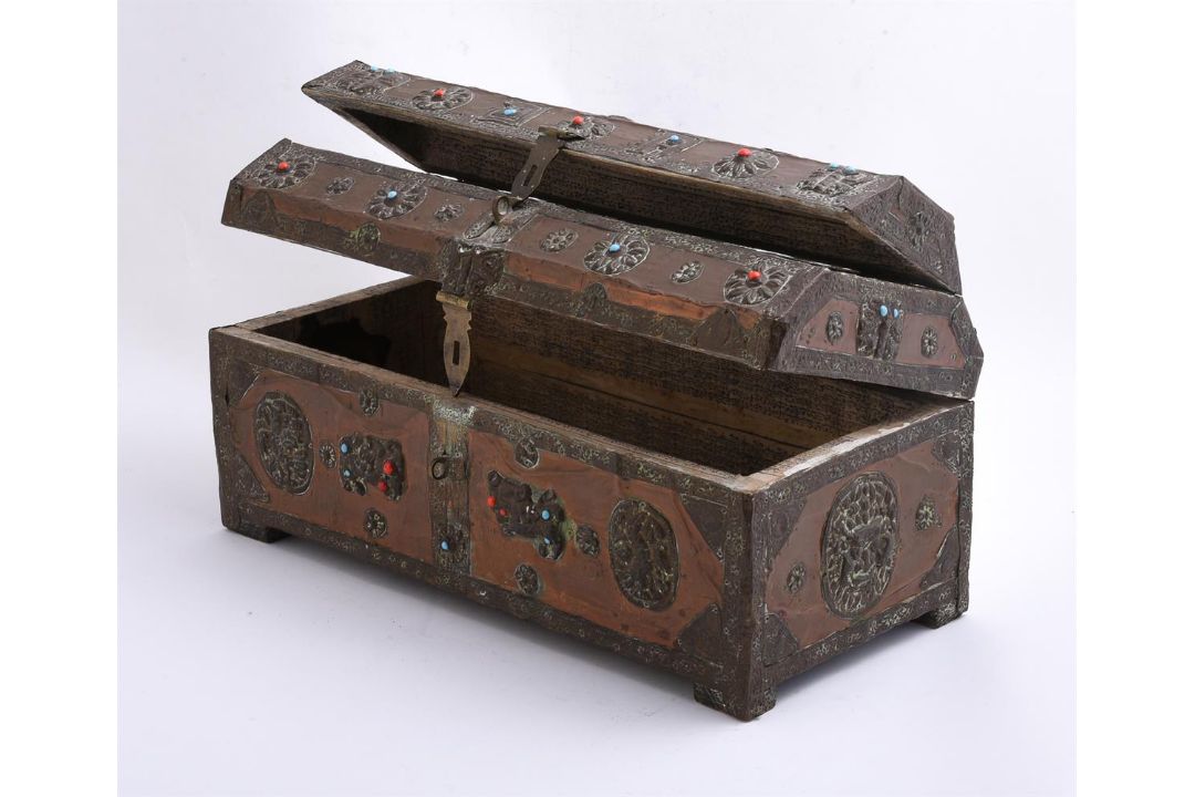 Y A Tibetan Chest with sheet copper overlay and two others - Image 8 of 8