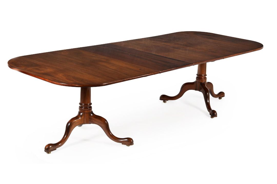 A mahogany twin pedestal dining table in George III style - Image 1 of 3