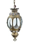 A Continental gilt metal and glazed hall lantern