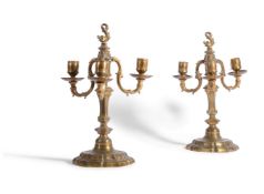 A PAIR OF LOUIS XV ORMOLU THREE-LIGHT CANDELABRA, THIRD QUARTER 18TH CENTURY