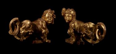 A PAIR OF ITALIAN GILT PLASTER MODELS OF CHIMERA OR GRECIAN SPHINX, 19TH CENTURY