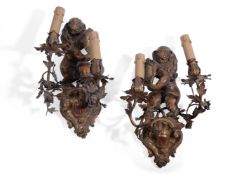 A PAIR OF ITALIAN TWIN-LIGHT GILT METAL WALL SCONCES, PROBABLY VENETIAN, SECOND HALF 18TH CENTURY