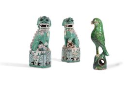 A PAIR OF CHINESE FAMILLE VERTE BUDDHIST LIONS, 18TH CENTURY OR LATER