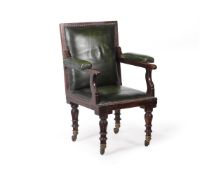 A VICTORIAN MAHOGANY CAMPAIGN ARMCHAIR, CIRCA 1860
