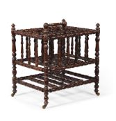 A VICTORIAN BEECH BOBBIN FRAMED CANTERBURY, CIRCA 1840