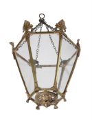 A REGENCY GILT METAL HEXAGONAL HALL LANTERN, CIRCA 1815
