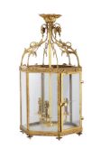 A GILT METAL HALL LANTERN, LATE 18TH/ EARLY 19TH CENTURY