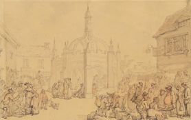 Follower of Thomas Rowlandson, Market day at Malmesbury Market Cross