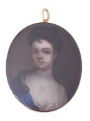 English School (17th century), A lady, wearing blue dress with white underslip