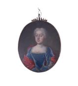 French School (early 18th century), A lady, in James I Stuart style, wearing blue dress