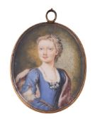 Y English School (18th century), A young woman, wearing blue dress with lace trim