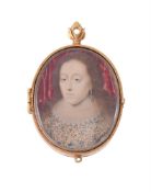 John Hoskins (British c.1590 - 1665), A lady, wearing embroidered dress with gold trim