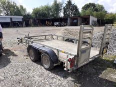 Ifor Williams twin axle plant trailer (no identification plate). This lot is located in Bampton,