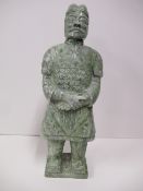 A Large, Heavy 'Jade Green' Stone figure of a Chinese Warrior (75cm tall) Approx.37Kg