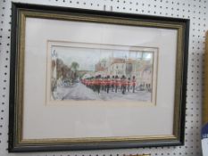 The Freedom of Berwick July 2000 Water Colour by Peter Knox (28cm x 14cm)