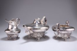 A WILLIAM IV SILVER-PLATED THREE-PIECE TEA SERVICE