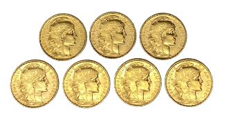 French Republic, seven 20 Franc gold coins, 1904