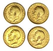 George V four gold Sovereign coins, 1915