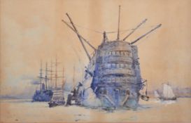 Charles Edward Dixon, Sailing ship and smaller vessels in a harbour