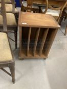 Art Deco mahogany four partition artist's folio cabinet of small proportions, on castors. 16ins. x