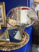 1930/1950 Oval bevel edge mirror, anodised frame, plus two others.