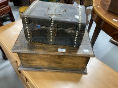 Oak bible box, 17ins. x 13ins. x 6ins. Plus one other. (2)