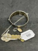 Hallmarked Jewellery: Chain and cufflinks plus white metal bangle, pair of cufflinks and a brooch