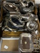 Silver Plate: Items include a pair of Old Sheffield plate coasters, photograph frames, bud vases,