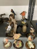 Cold Cast Resin:Country Artists cast bird ornament, Blue Tit x 2, Swallow x 1, Bullfinch x 2,