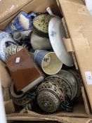 20th cent. Ceramics: Includes Majolica flask, Buchan Ware vase, etc. (2 boxes)