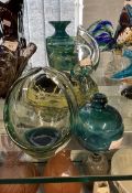 Art Glass: 1970s/90s Mdina multicoloured blue and yellow vase, cylindrical shape with flared rim,