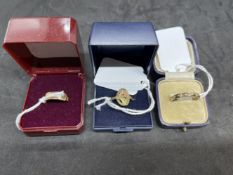 Hallmarked Gold: 15ct. Ring with diamond & ruby chips, a mixed gold ring 10ct. & 12ct. by the