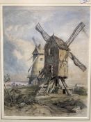 Alfred Vickers (1786 - 1868) Watercolour on paper. Windmills in farmland landscape, signed bottom