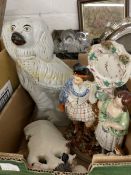 Late 19th/Early 20th cent. Ceramics: Staffordshire flatbacks, girl with a goat, Highland lad and his