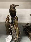 South African Art: Giovanni Schoeman bronze filled sculptures, Kingfisher standing on a perch