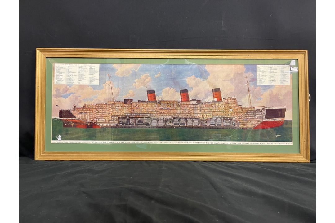 CUNARD: R.M.S. Queen Mary cross-sectional colour plan. 12ins. x 36ins.