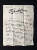 R.M.S. TITANIC: THE PASTOR JOHN HARPER ARCHIVE. Superb three page letter handwritten by John