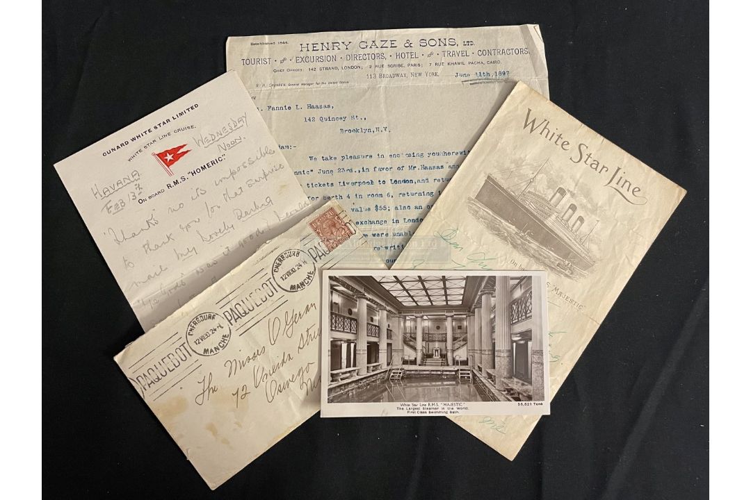 WHITE/RED STAR LINE: Onboard Majestic and Homeric letters, unusual Britannic ticket confirmation