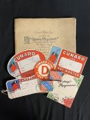 CUNARD: Mixed selection of printed and shipboard items including, playing cards, matches, baggage