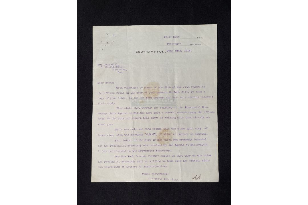 R.M.S. TITANIC: John Gill Archive. Mr Gill was a Second-Class passenger who was lost in the sinking, - Image 1 of 2