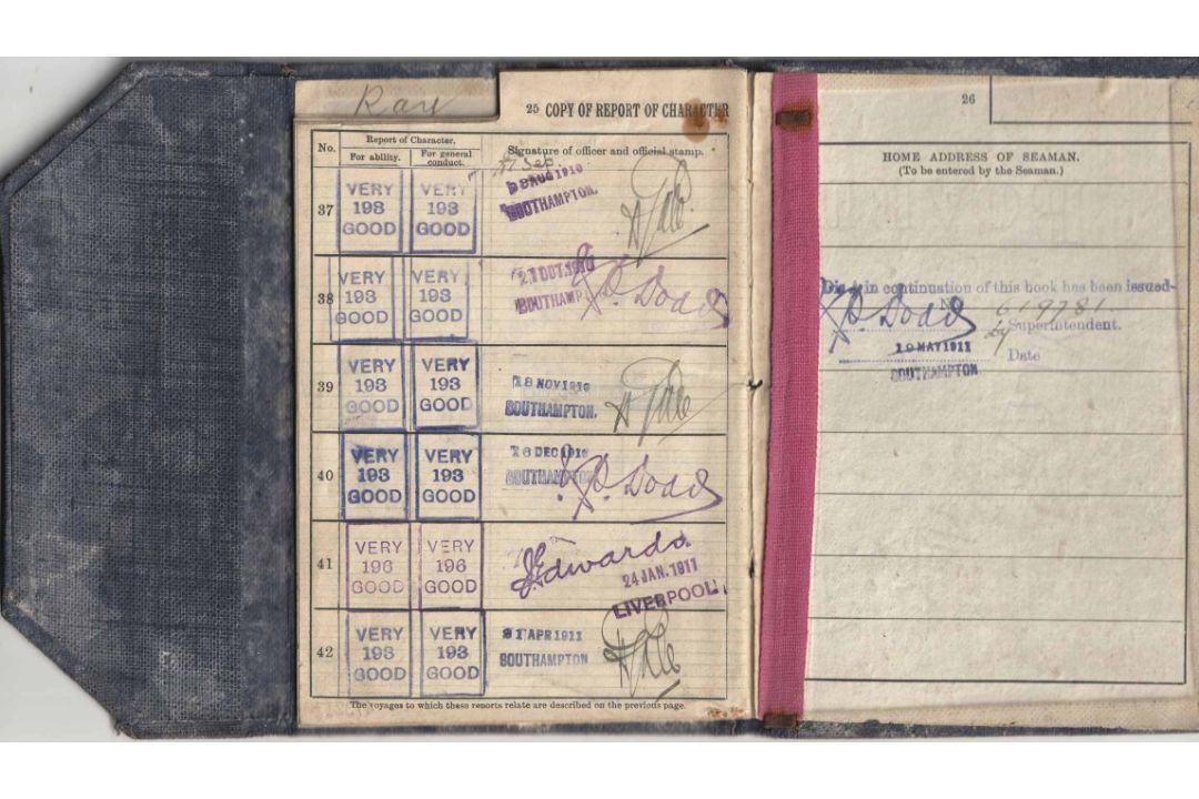 R.M.S. TITANIC: Frederick Dent Ray's Continuous Certificates of Discharge Books from 1898-1900, then - Image 2 of 4