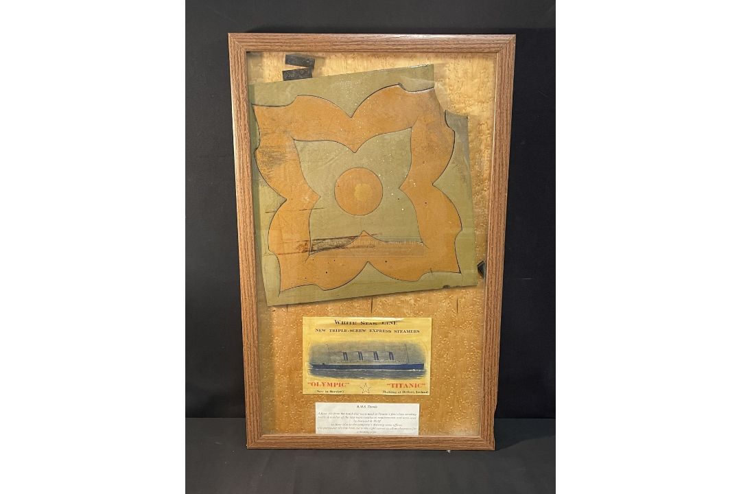 R.M.S. TITANIC: Floor tile with note stating it was one of the surplus tiles used by Harland and