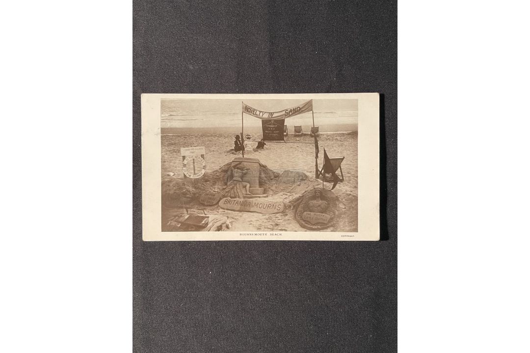 R.M.S. TITANIC: Rare real photo postcard of a memorial to Titanic victims at Bournemouth beach in