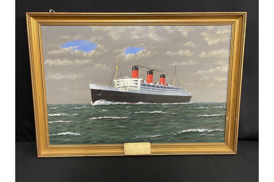 MARITIME ART: 20th Century British School oil on canvas of R.M.S. Queen Mary, signed bottom right by