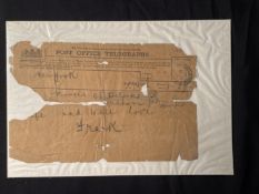 R.M.S. TITANIC: Original Post Office telegram dated April 19th 1912 from surviving bathroom