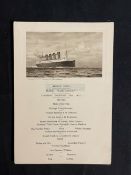 R.M.S. LUSITANIA: Second-Class postcard menu Thursday December 18th 1913.
